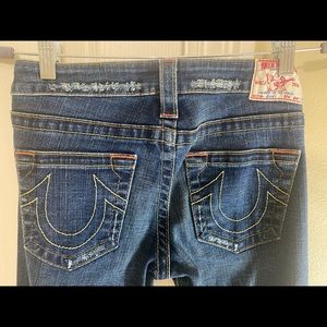 Distressed True Religion Boot Cut Denim Jeans